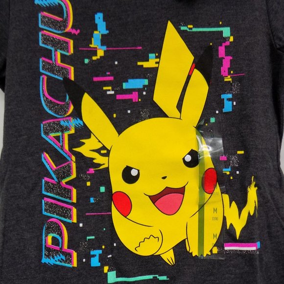 Pokemon Pikachu Girls T-Shirt Charcoal Gray / Heathered Size M (7/8) NWT - Picture 2 of 5